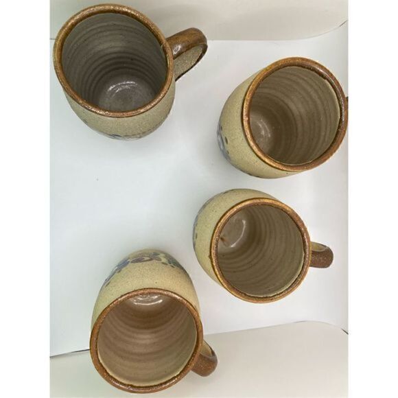 🦋 Mexican Tonala Sandstone Mugs Mexico Co Folk Art Pottery Blue Brown Vintage - Picture 3 of 6